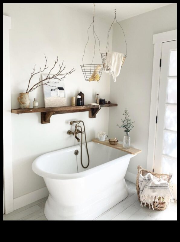 Ποιες είναι μερικές ιδέες διακόσμησης μπάνιου Urban Farmhouse με Vintage πινελιές;